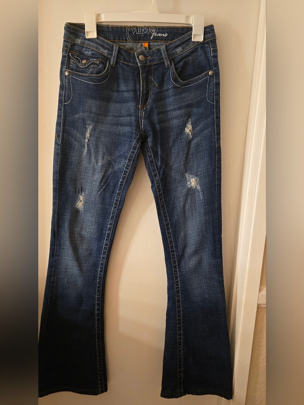 Nimo Jeans Modern Vintage Women's Dark Blue Distressed Flare Jeans